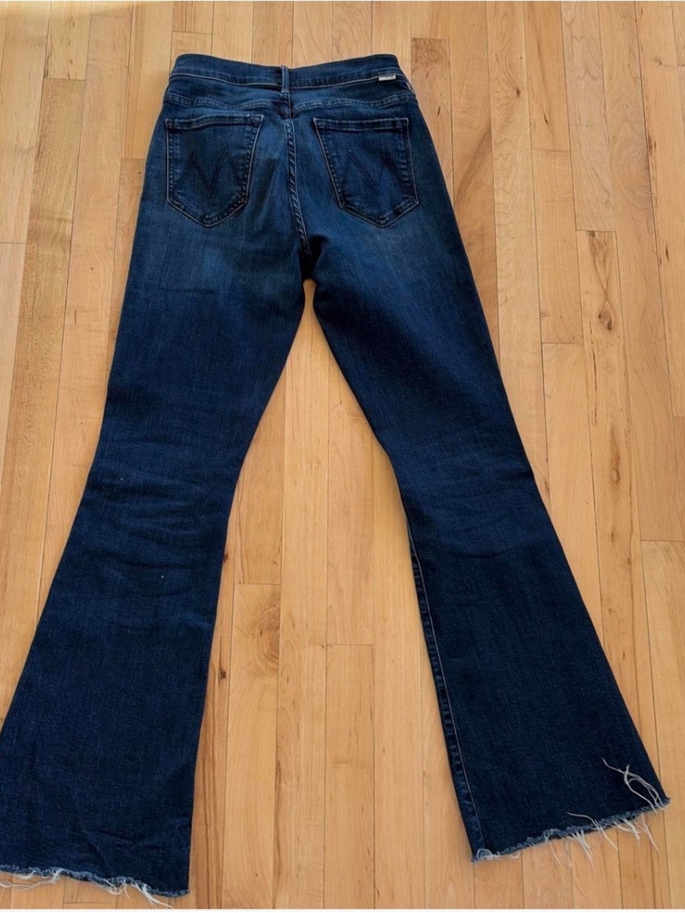 Mother Dark Wash Weekender Fray Flared Jeans - Classic Denim